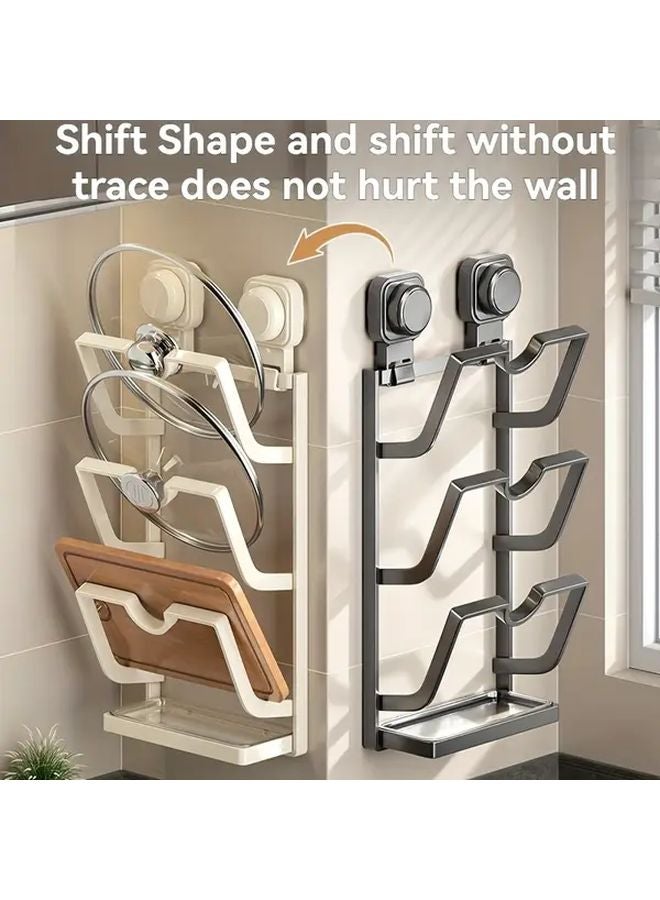 White 3 Layer Vertical Pot Lid Holder With Spoon Rest Heavy Duty Iron Construction - Image 2